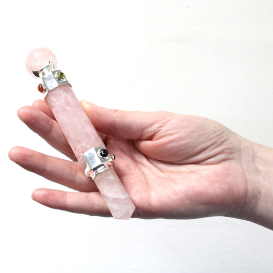 Baguette de guérison hexagonale en cristal - 12 cm - Quartz rose
