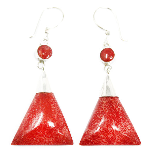 Boucle d'oreille en argent 925 style corail - double goutte triangulaire