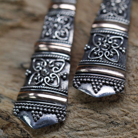 Boucles d'oreilles en argent et or - Gouttes tribales