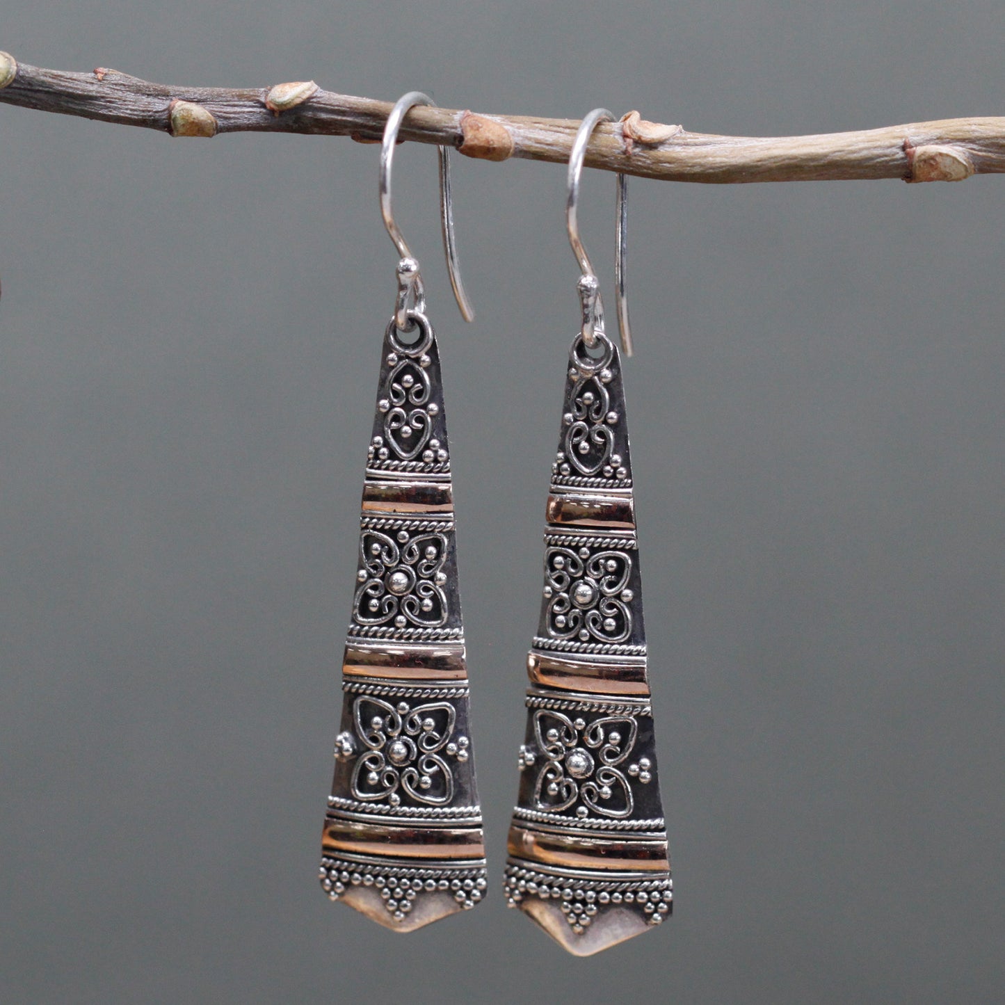 Boucles d'oreilles en argent et or - Gouttes tribales