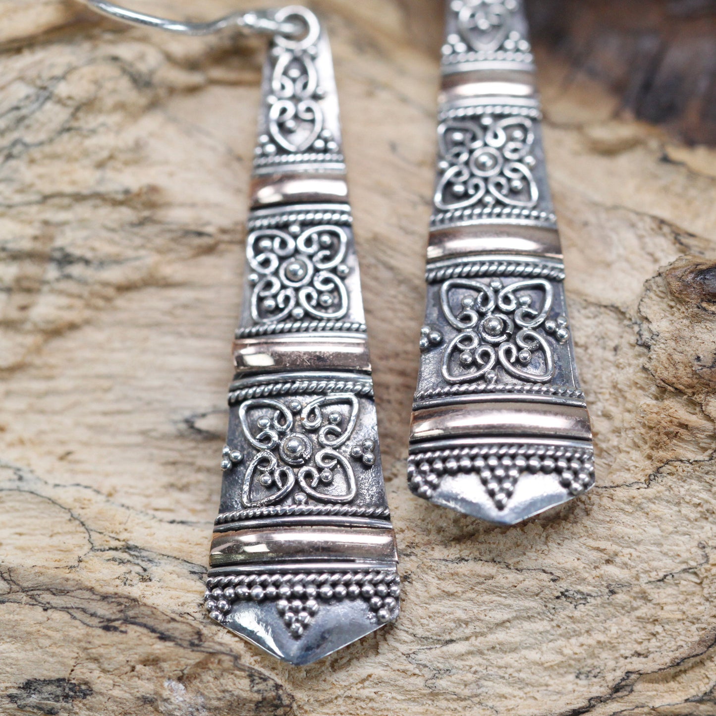Boucles d'oreilles en argent et or - Gouttes tribales