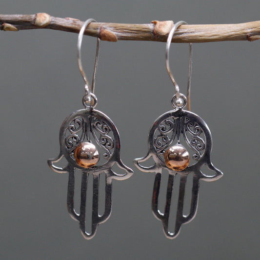Boucle d'oreille en argent et or - Hamsa