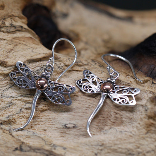 Boucles d'oreilles en argent et or - Libellules