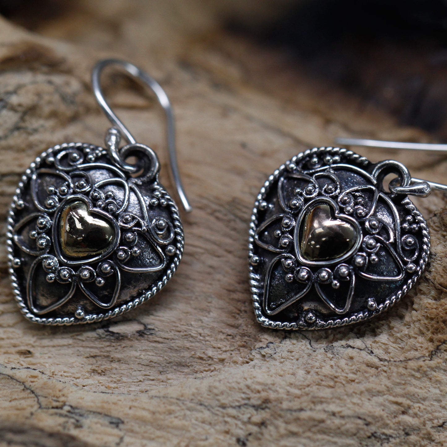 Pendentif argent et or - Cœurs mandalas