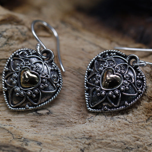 Pendentif argent et or - Cœurs mandalas
