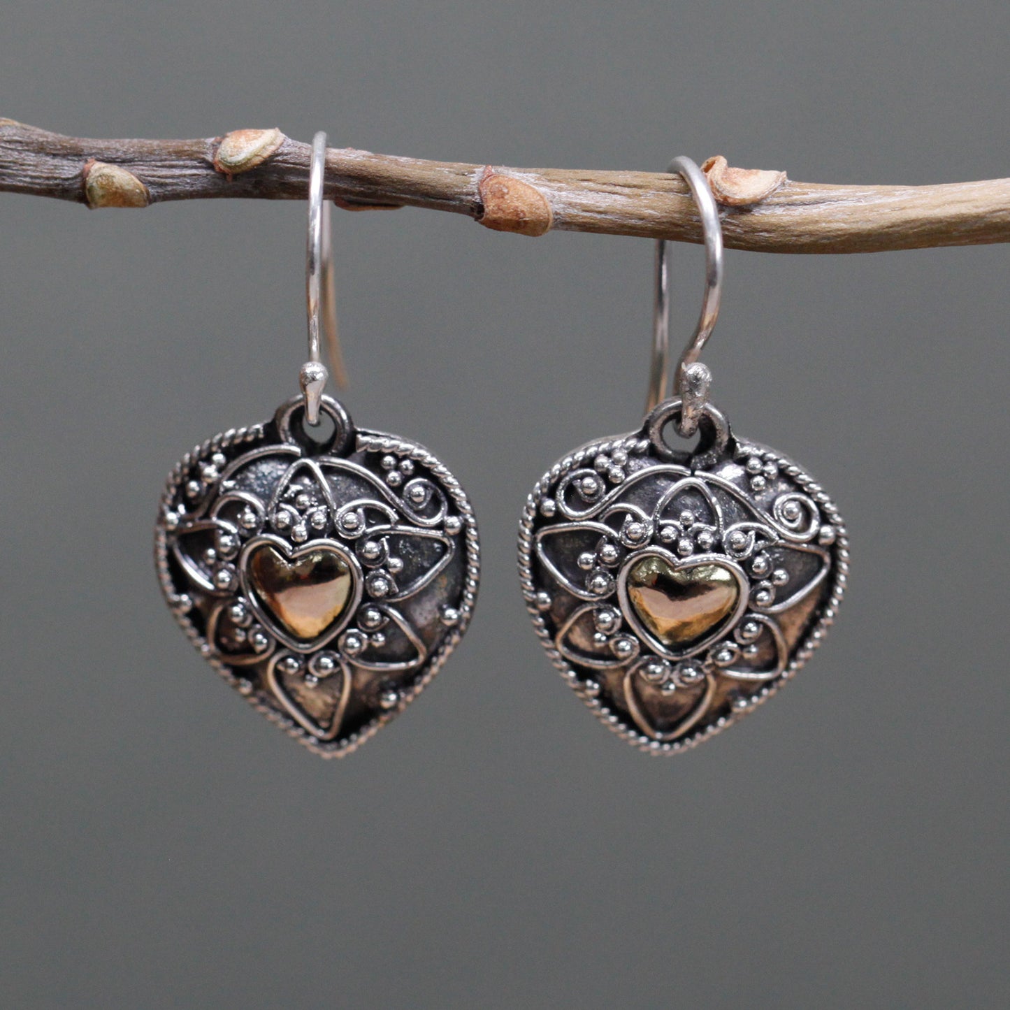 Pendentif argent et or - Cœurs mandalas