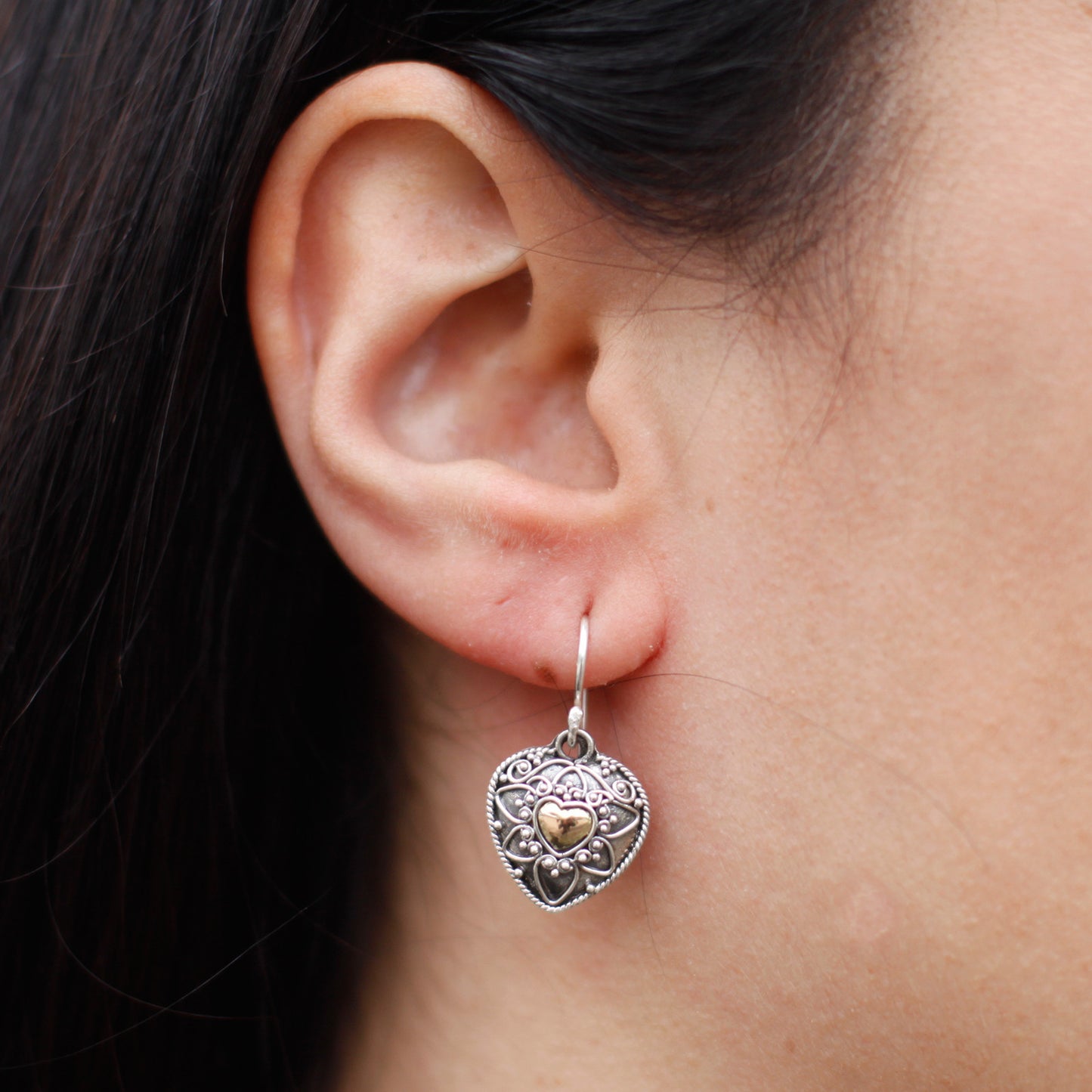Pendentif argent et or - Cœurs mandalas