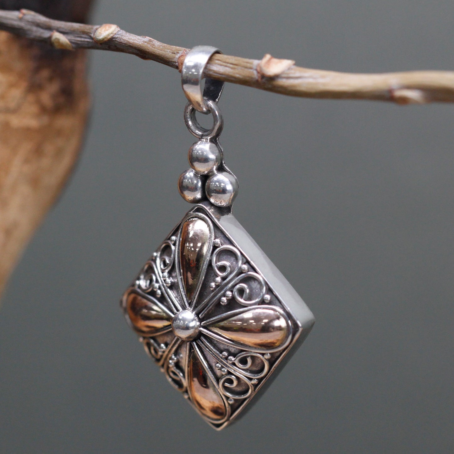 Pendentif en argent et or - Goutte carrée