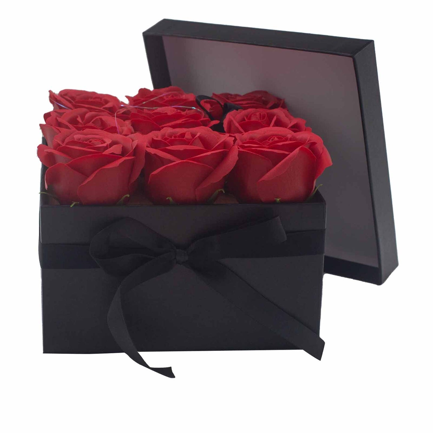 Coffret cadeau - Fleur de savon 9 roses rouges - Carré
