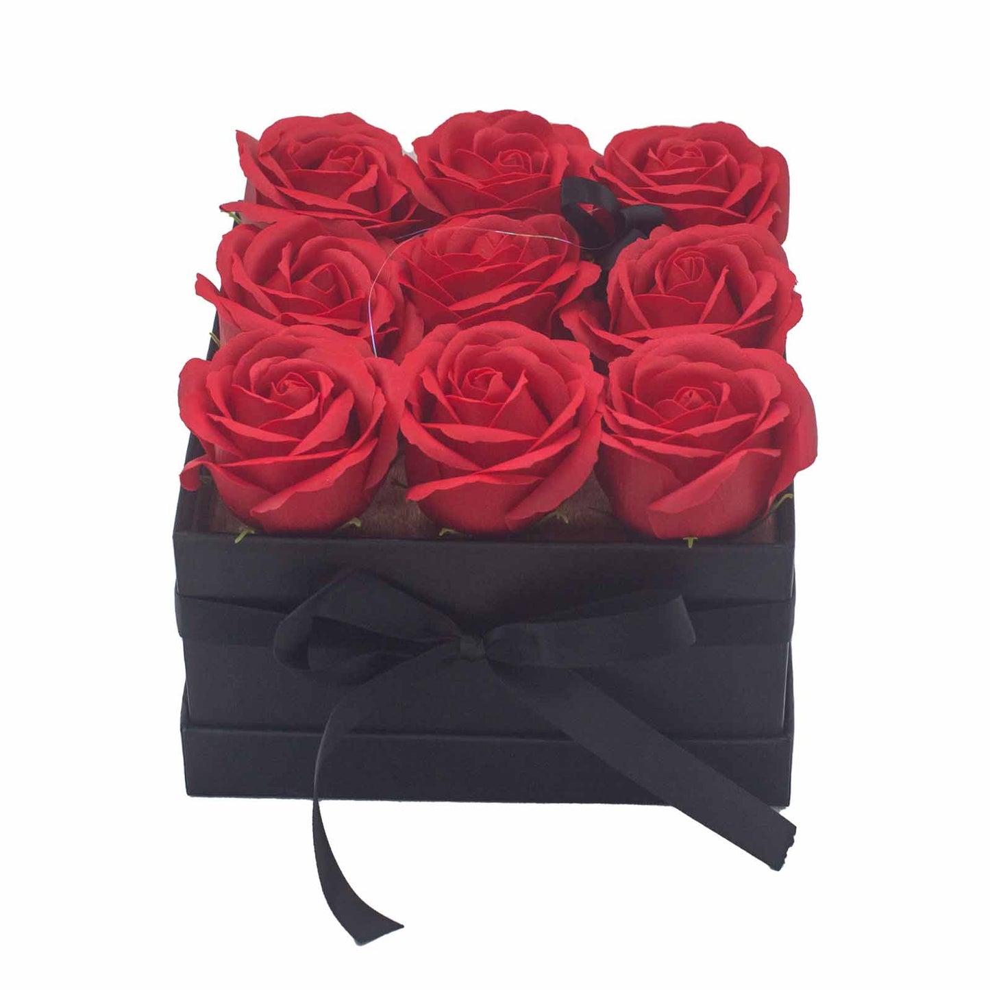 Coffret cadeau - Fleur de savon 9 roses rouges - Carré