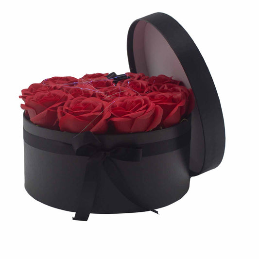 Coffret cadeau - Fleur de savon 14 roses rouges - Rond