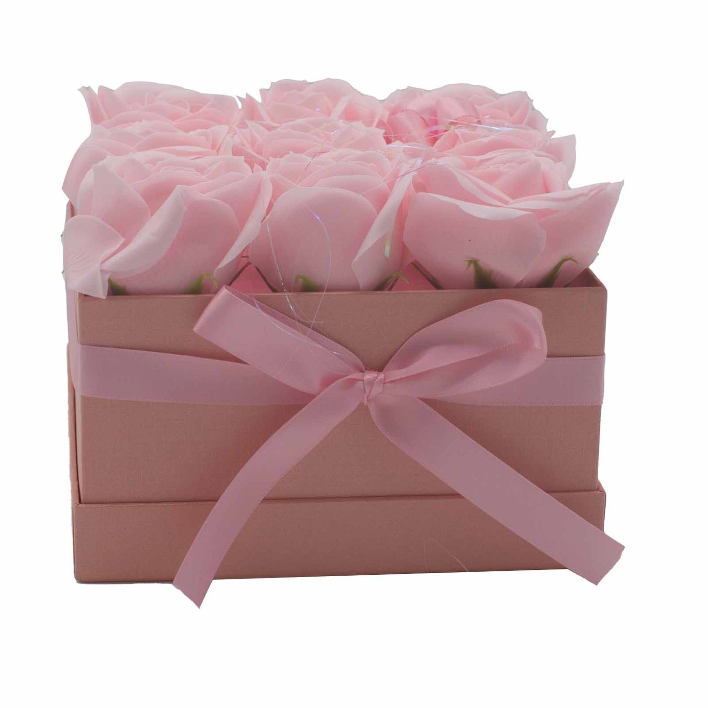 Coffret cadeau - Fleur de savon 9 roses roses - Carré