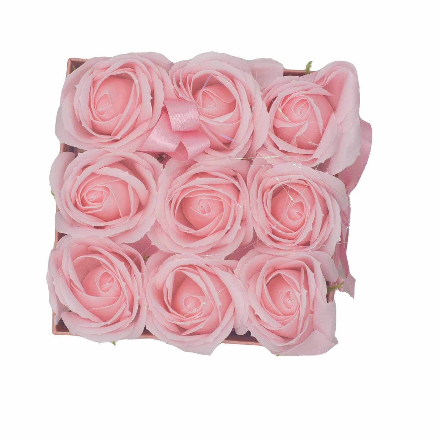 Coffret cadeau - Fleur de savon 9 roses roses - Carré