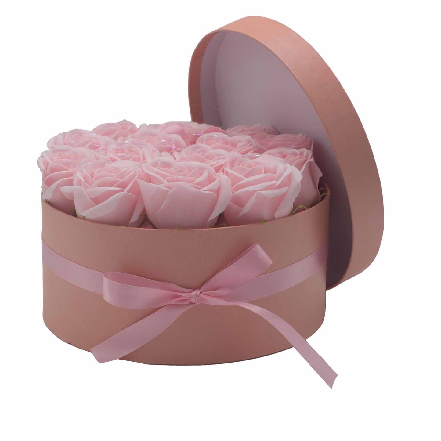 Coffret cadeau - Fleur de savon 14 roses roses - rond