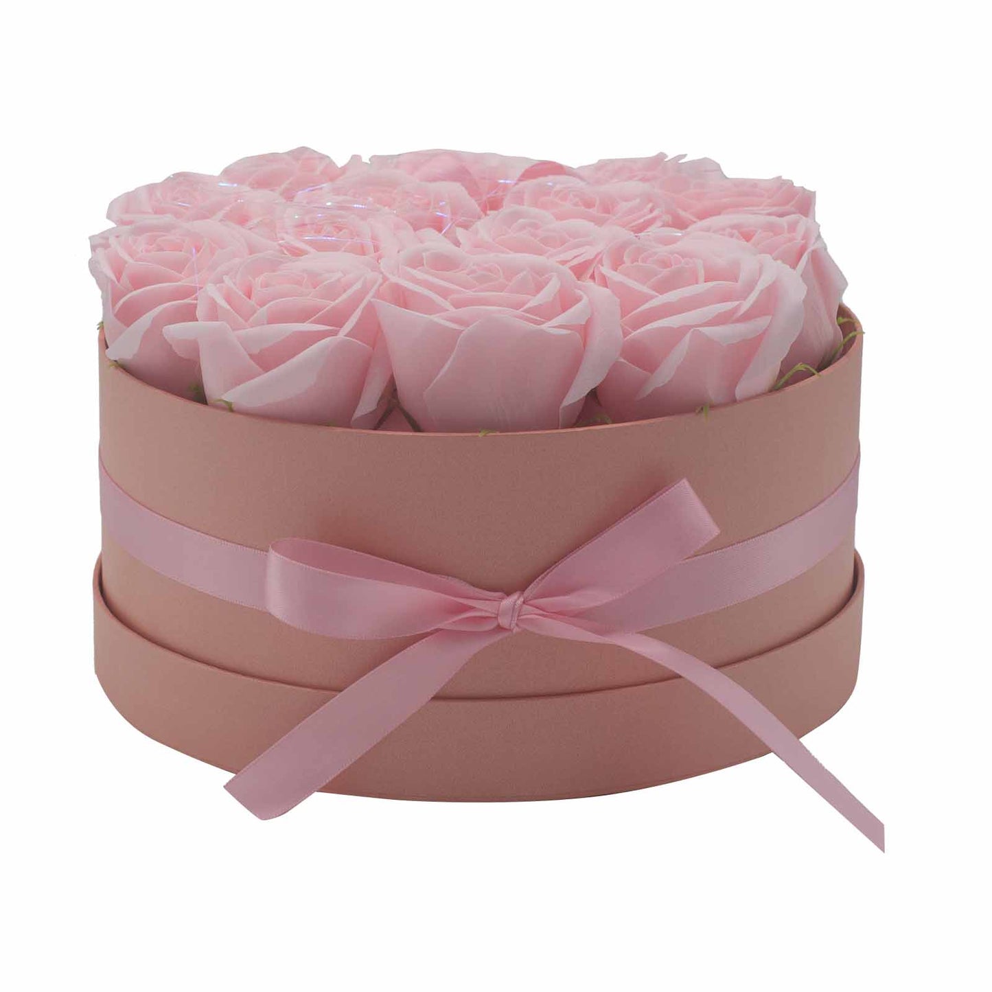 Coffret cadeau - Fleur de savon 14 roses roses - rond