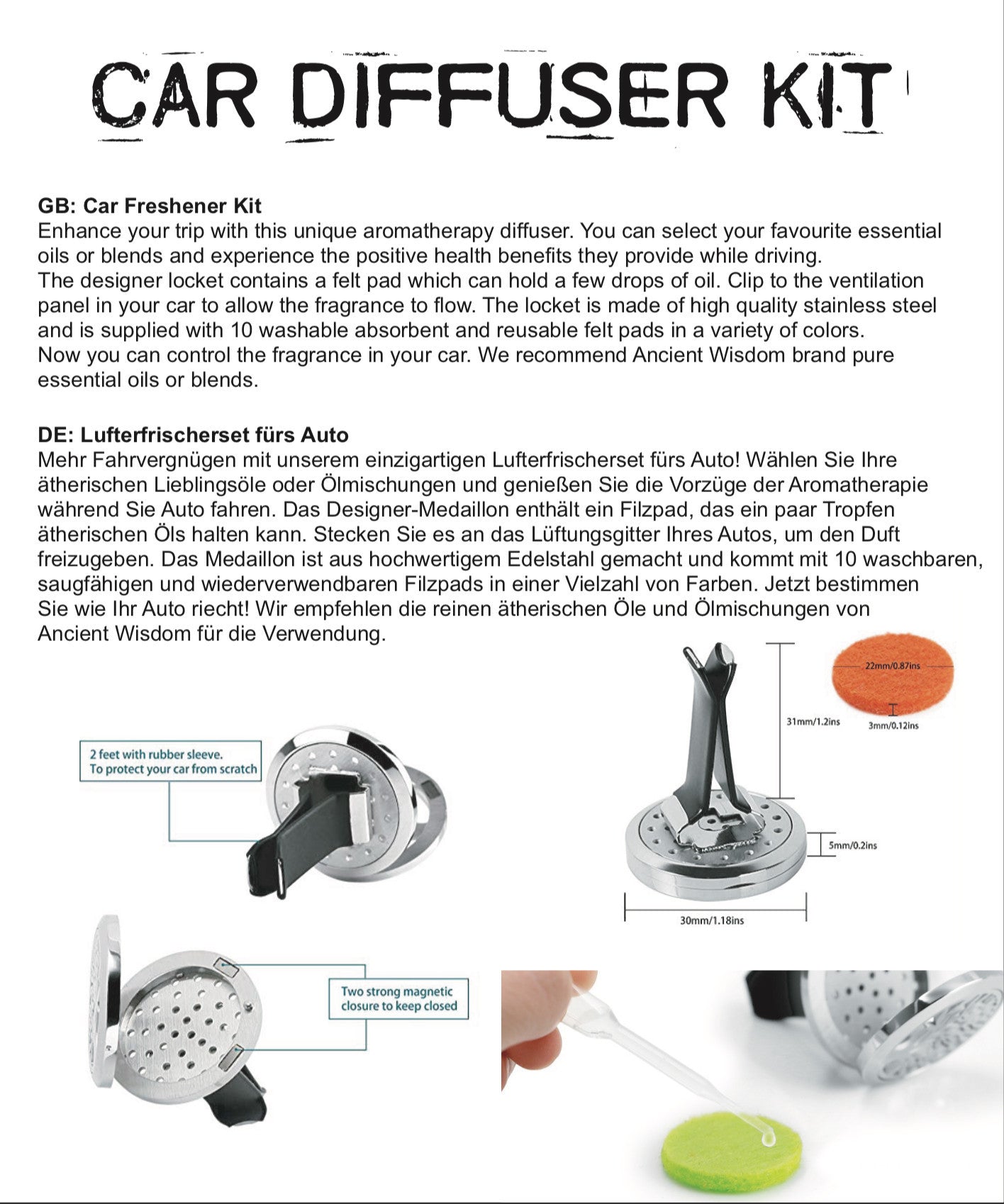 Kit difusor para coche -La flor de la vida - 30mm