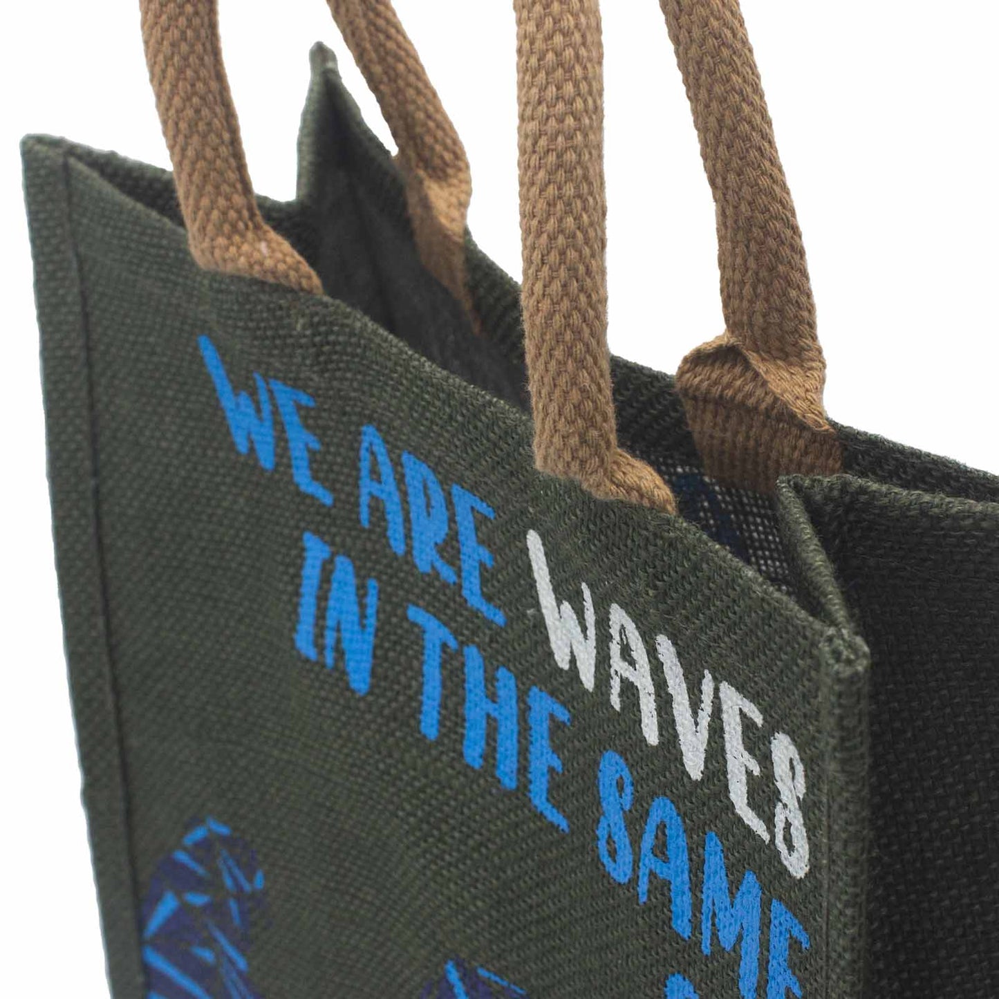 Sac en jute imprimé - We are waves - Gris, Bleu et Naturel