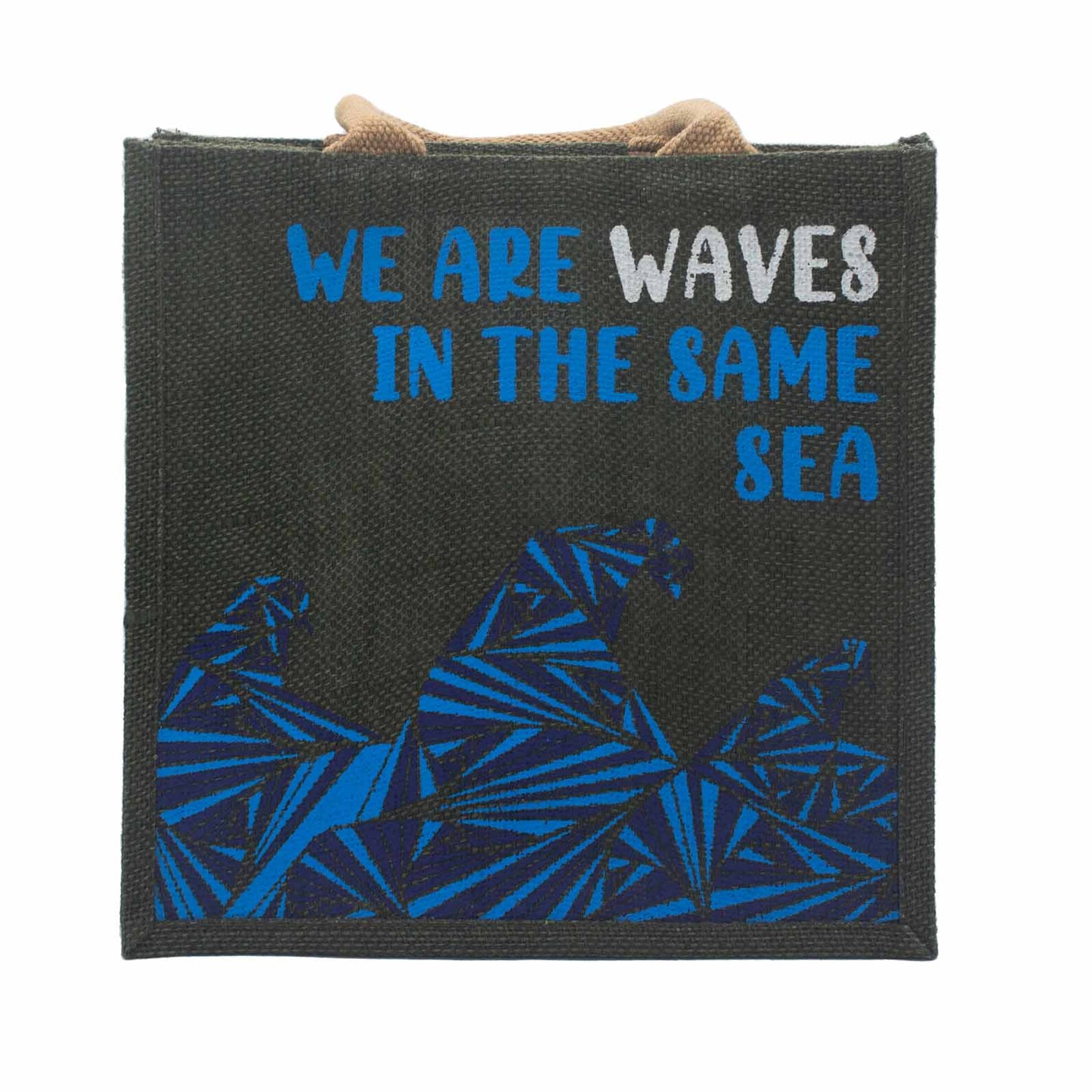 Sac en jute imprimé - We are waves - Gris, Bleu et Naturel