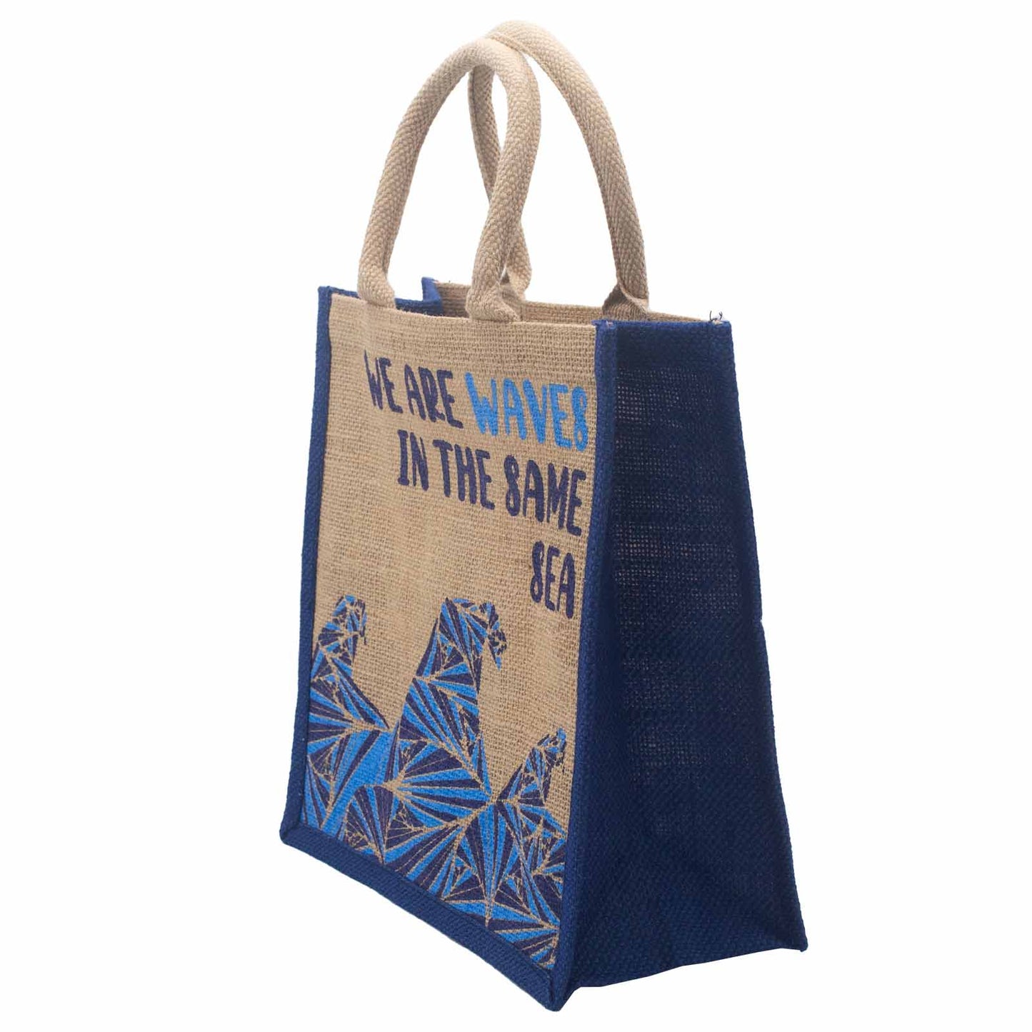 Sac en jute imprimé - We are waves - Gris, Bleu et Naturel