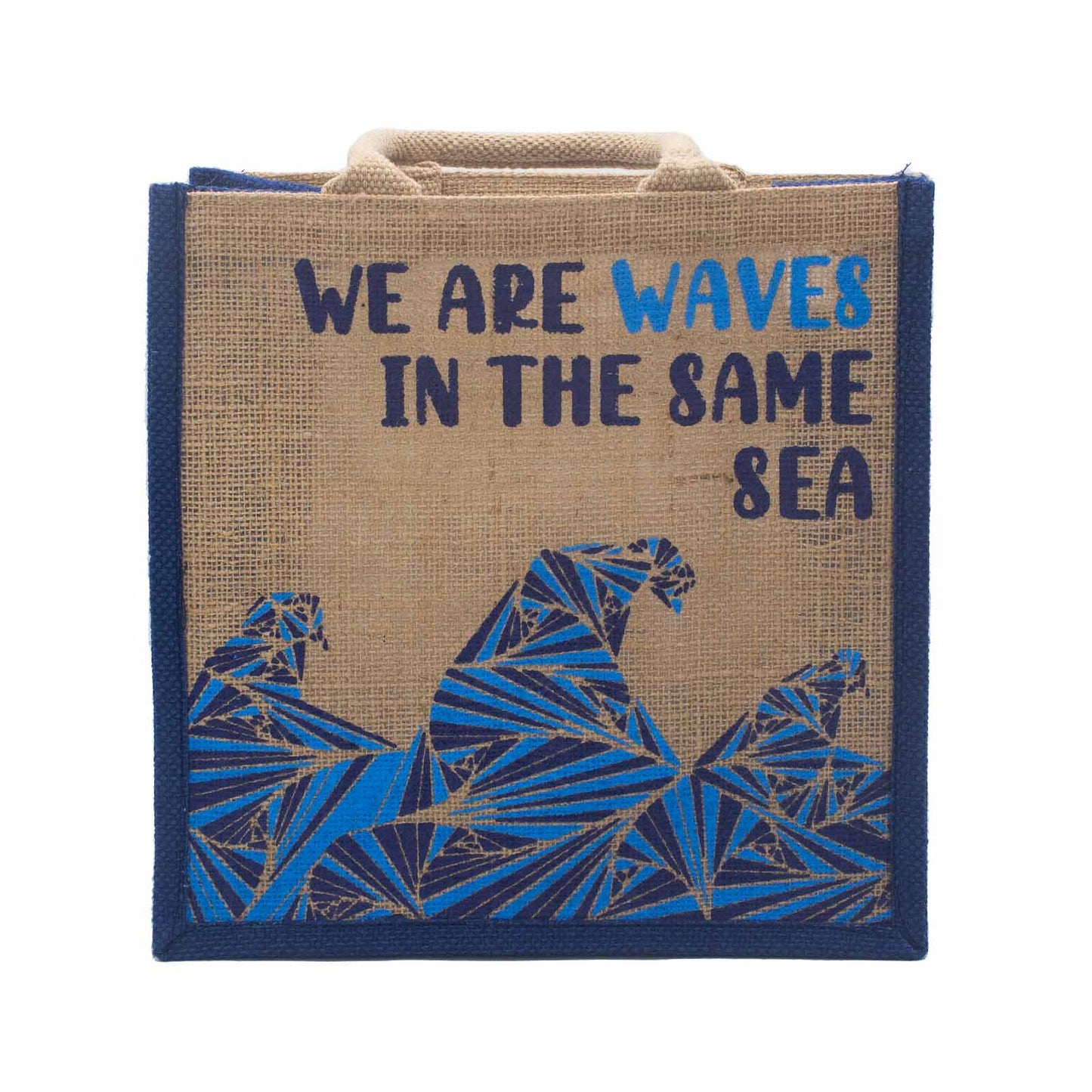 Sac en jute imprimé - We are waves - Gris, Bleu et Naturel