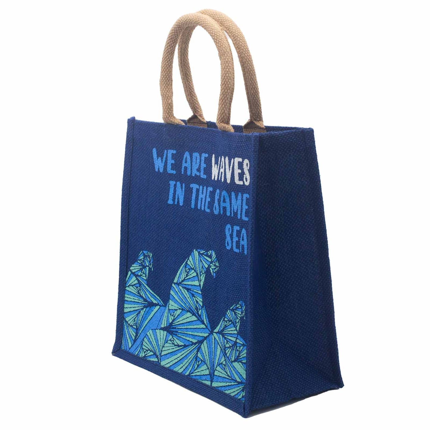 Sac en jute imprimé - We are waves - Gris, Bleu et Naturel