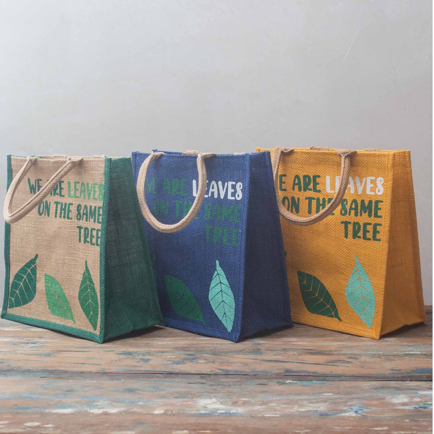 Sac en jute imprimé - We are waves - Gris, Bleu et Naturel