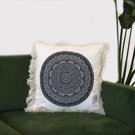 Traditionelles Mandala-Kissen – 45 x 45 cm – Schwarz