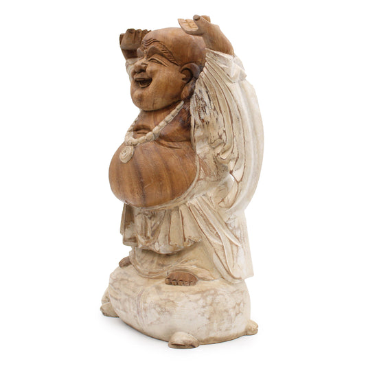 Bouddha heureux, mains levées - Blanchi à la chaux 40 cm