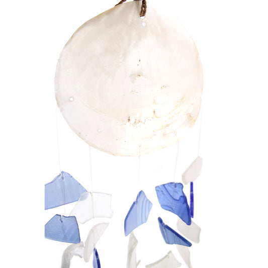 Carillon éolien en verre recyclé - Bleu et blanc