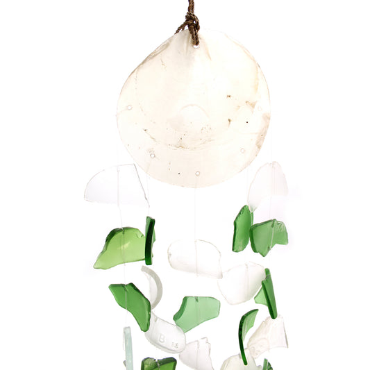 Carillon éolien en verre recyclé - Vert et blanc