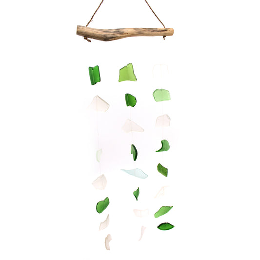 Carillon éolien en verre recyclé - Trois gouttes vertes et blanches