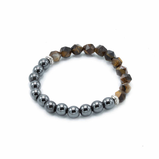 Bracelet en pierres précieuses sculptées - Œil de tigre magnétique