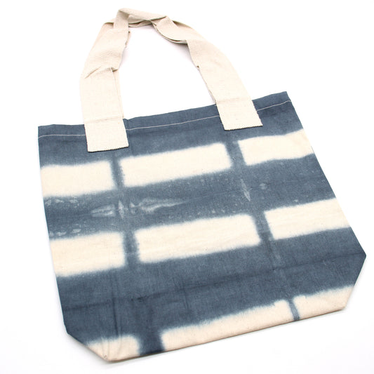 Sac en coton naturel motif « Tie Dye » (220 g) - 38 x 42 x 12 cm - Rectangles gris - Anse naturelle