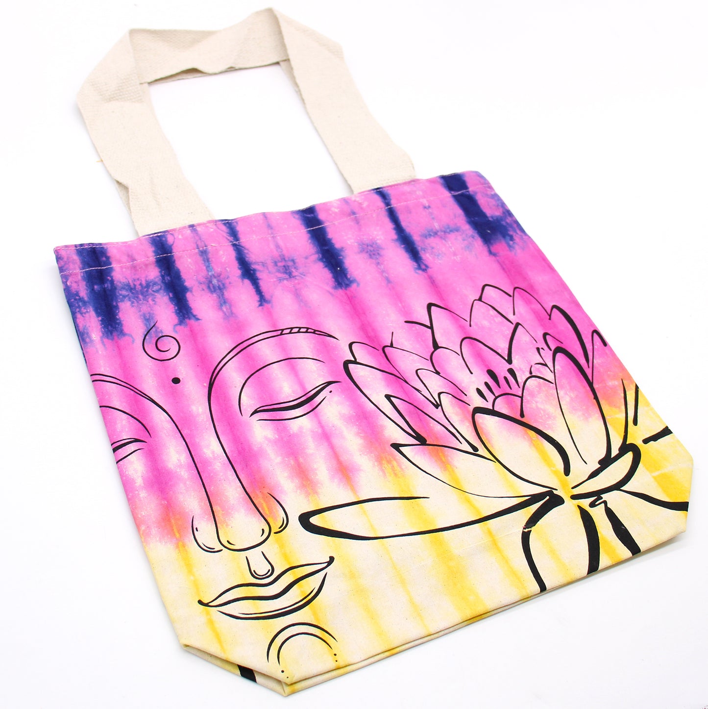 Sacs en coton tie-dye (170 g) - 38 x 42 x 12 cm - Lotus Buddha - Multicolore - Poignée naturelle