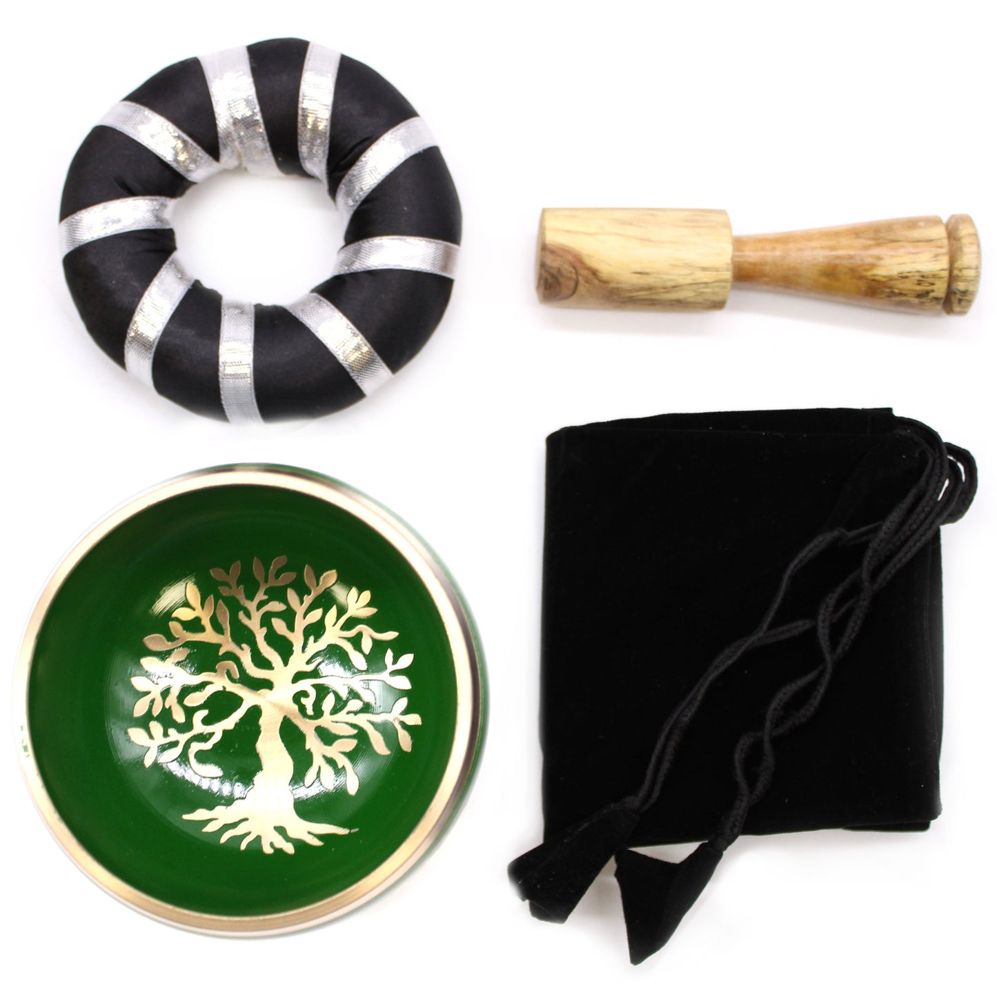 Ensemble de bols chantants tibétains - Arbre de vie - Vert 10,7 cm