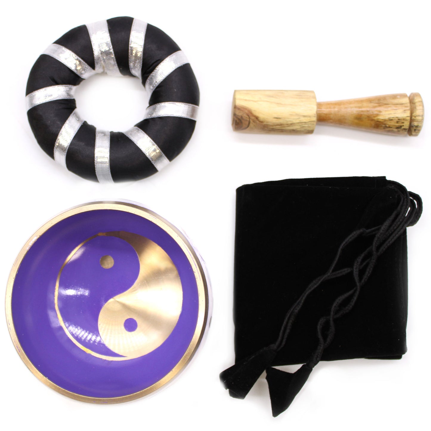 Ensemble de bols chantants tibétains - Yin &amp; Yang - Blanc/Violet 10,7 cm