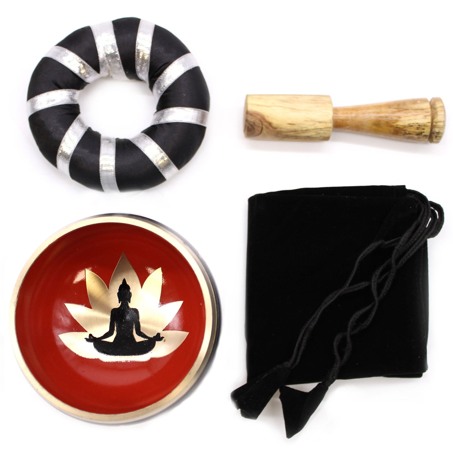 Ensemble de bols chantants tibétains - Bouddha - Noir/Orange 10,7 cm