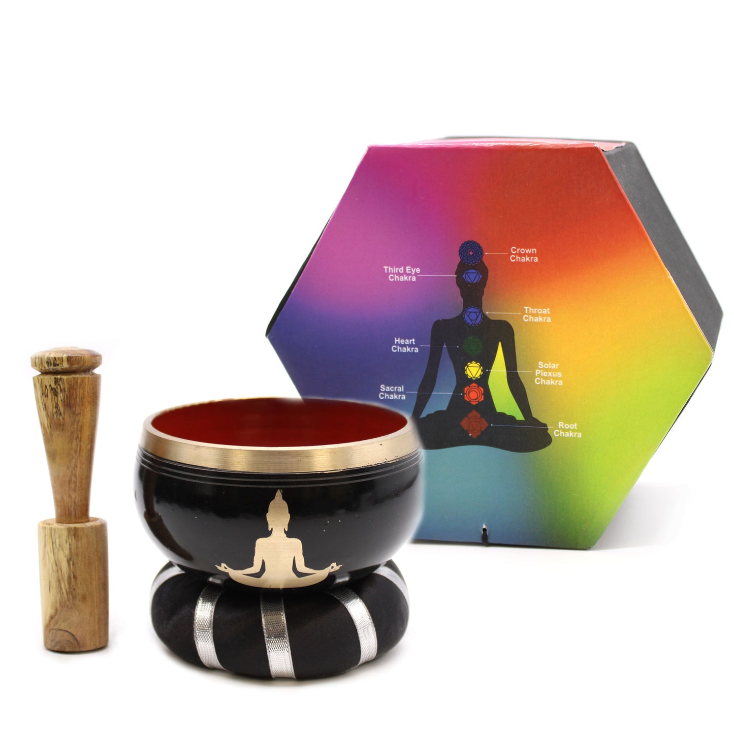 Ensemble de bols chantants tibétains - Bouddha - Noir/Orange 10,7 cm