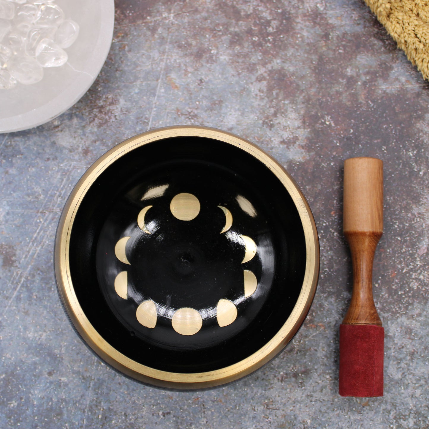 Grand ensemble de bols chantants tibétains - Phase de lune - Noir 14 cm