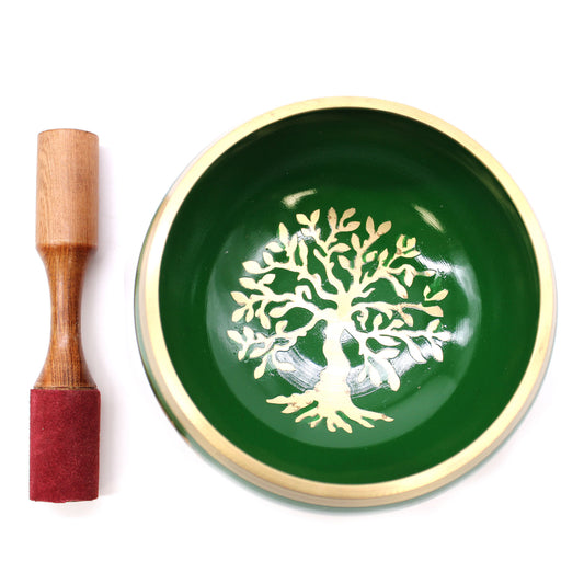 Grand ensemble de bols chantants tibétains - Arbre de vie - Vert 14 cm