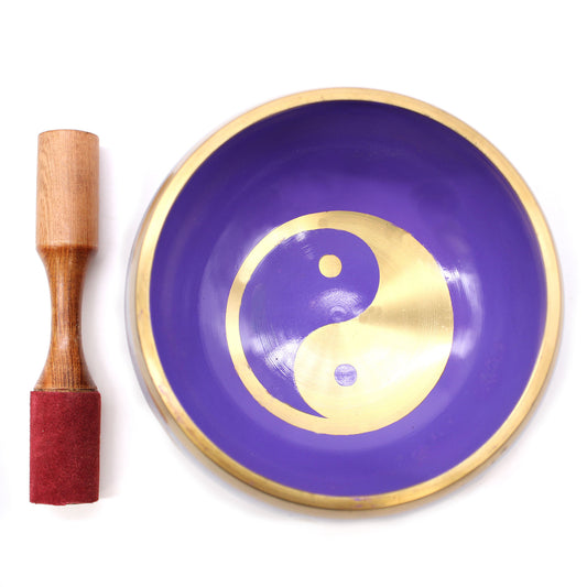 Grand ensemble de bols chantants tibétains - Yin et Yang - Blanc/Violet 14 cm