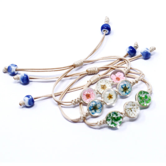4 x Fleurs pressées - Bracelet trois fleurs