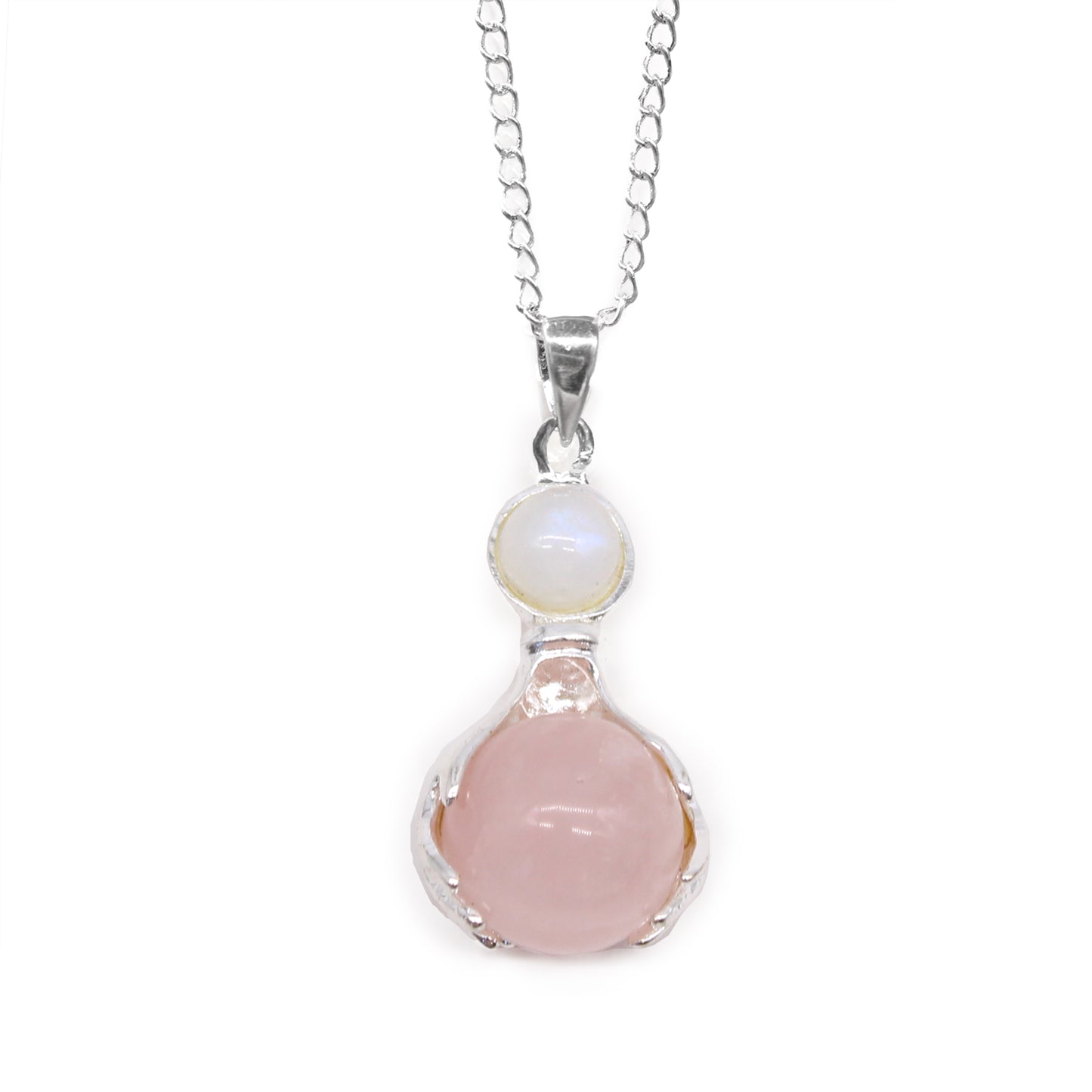 Pendentif « Mains de guérison » en pierre précieuse – Quartz rose