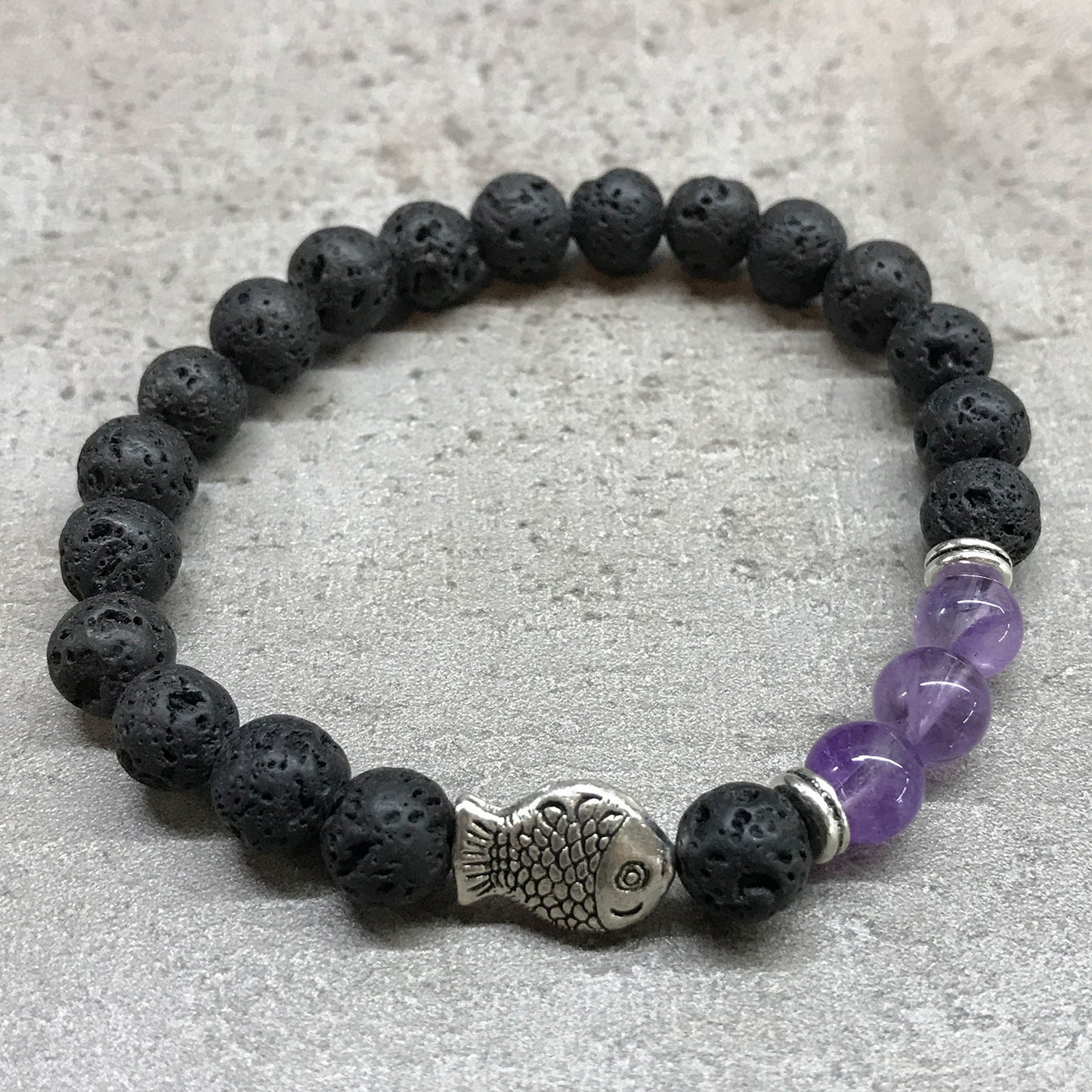 Bracelet en pierre de lave - Poisson - Améthyste