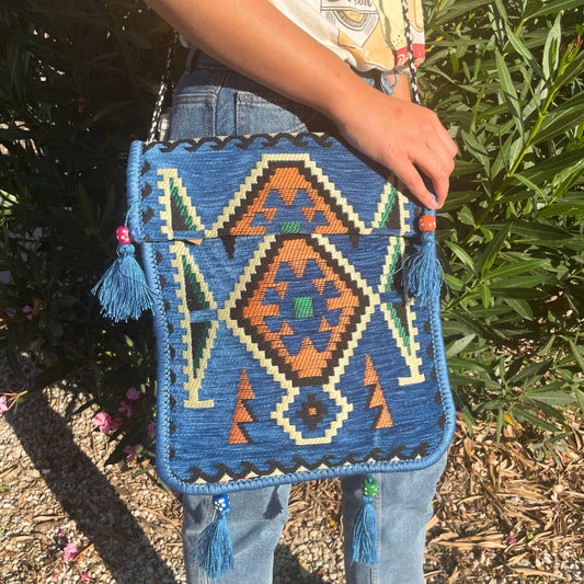 Sac à bandoulière Kilim Festival bleu ciel