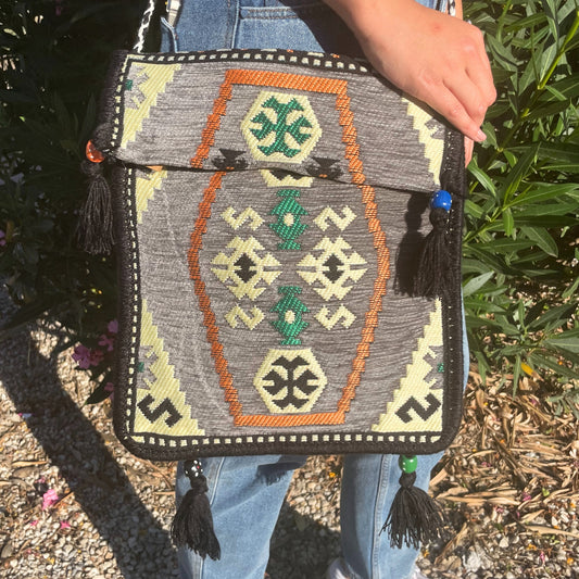 Sac bandoulière Kilim Festival gris pâle