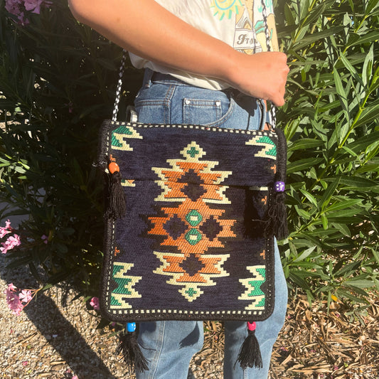 Sac à bandoulière Kilim Festival bleu marine foncé