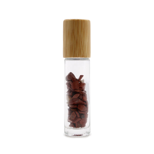 Flacon à bille pour huiles essentielles en pierres précieuses – Jaspe rouge – Bouchon en bois