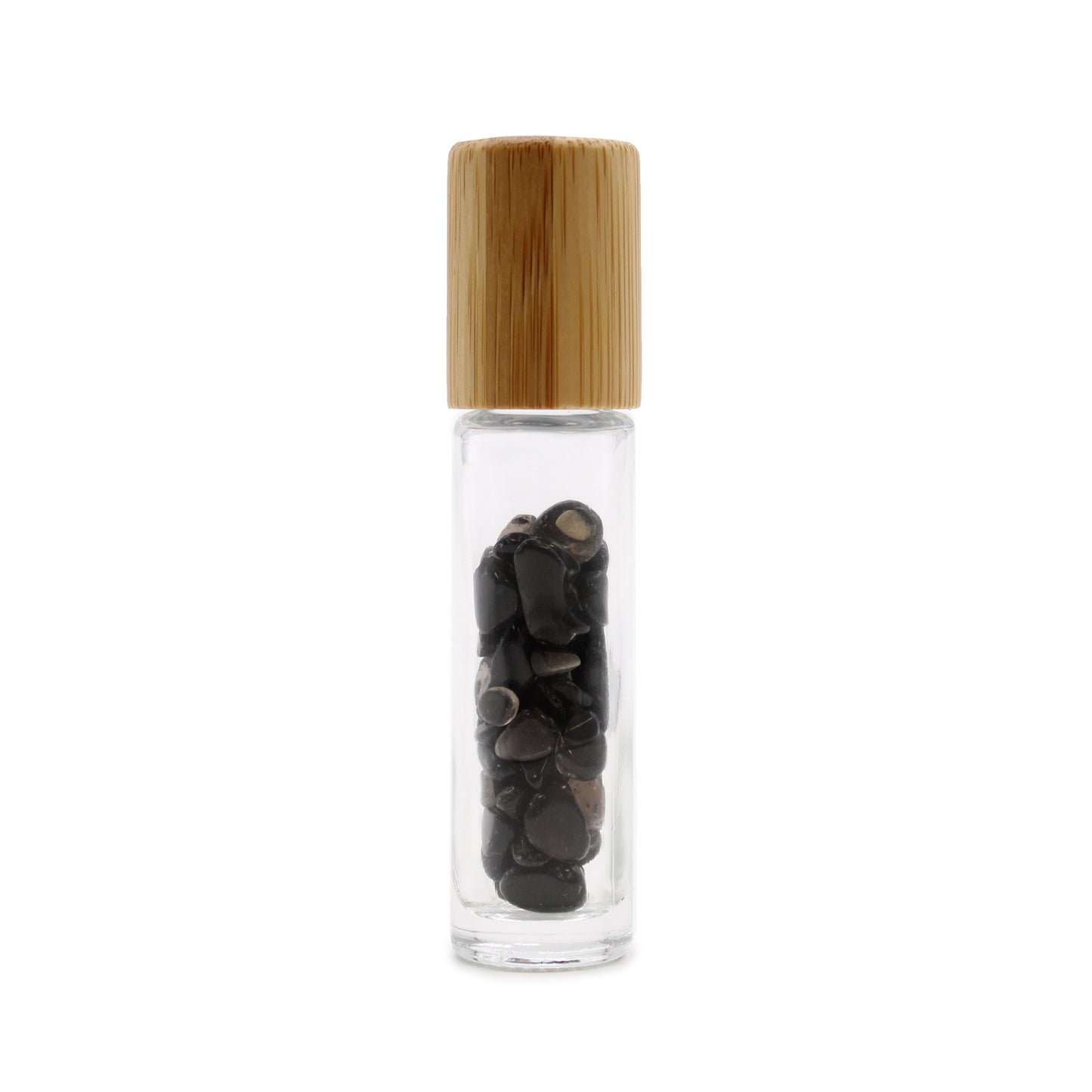 Flacon à bille pour huiles essentielles en pierres précieuses – Tourmaline noire – Bouchon en bois
