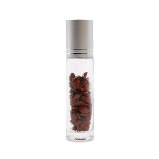 Flacon à bille pour huiles essentielles en pierres précieuses – Jaspe rouge – Bouchon argenté